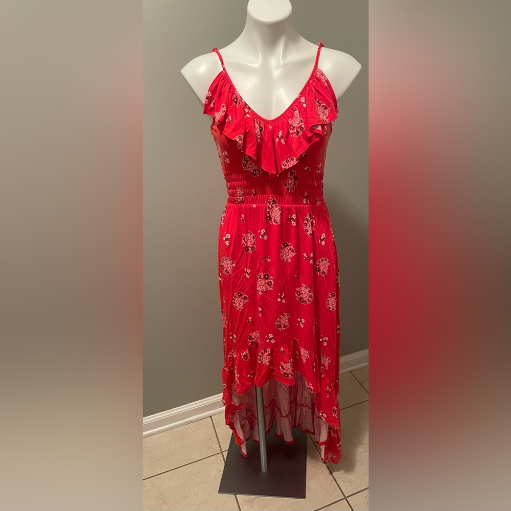 Express handkerchief print high low maxi dress